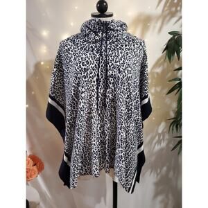 Chicos NWT Womens Cotton Cashmere Cinch Cowl Neck Animal Print Poncho Size S/M
